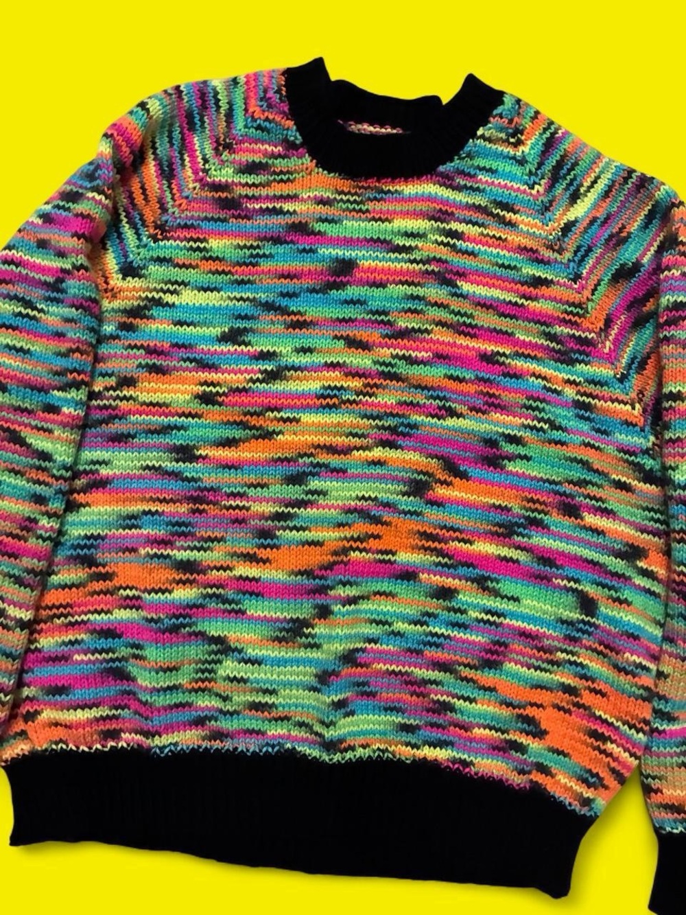 Vintage 1970s EPIC Space-dyed colorful funky fun knit sweater.